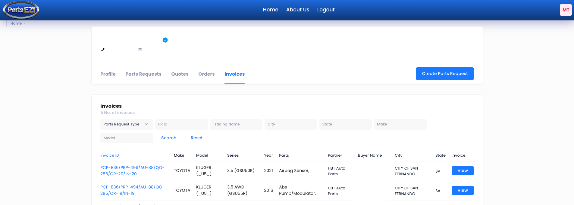 Customer Invoice List