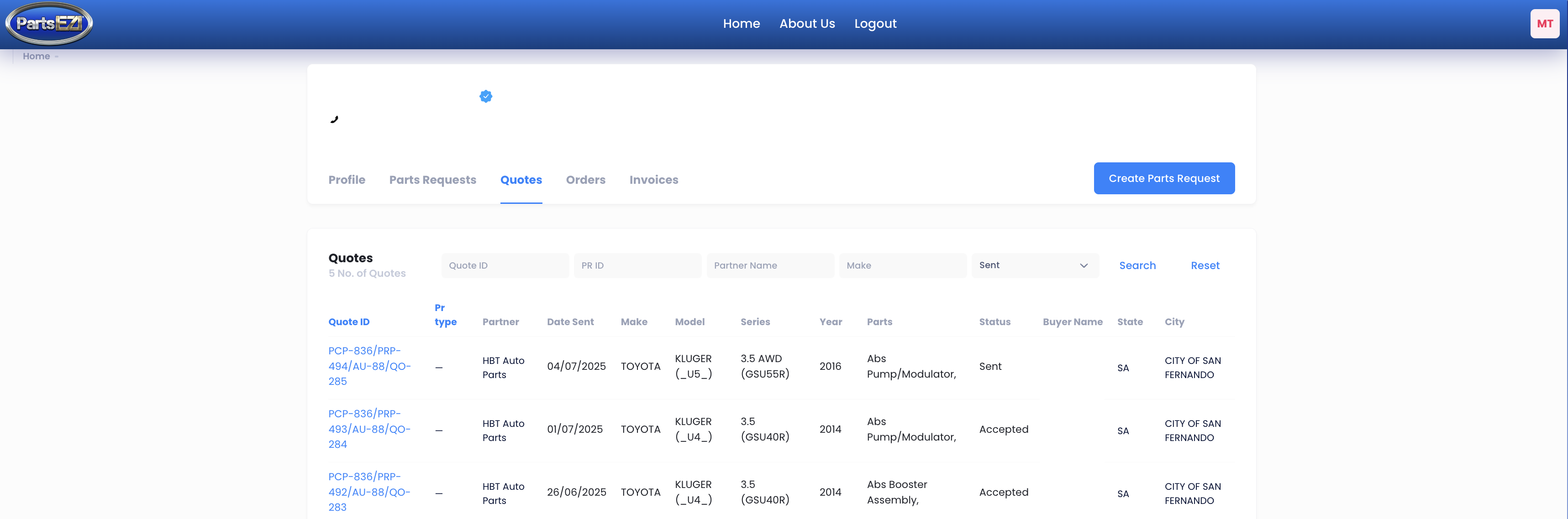 Customer Quotes List