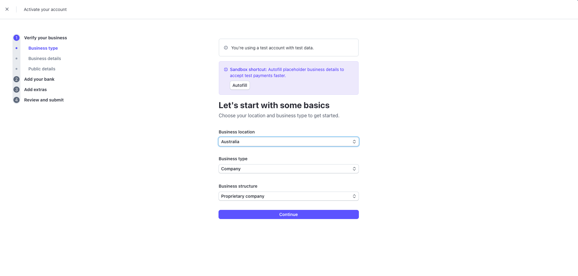 Fill up Business Details