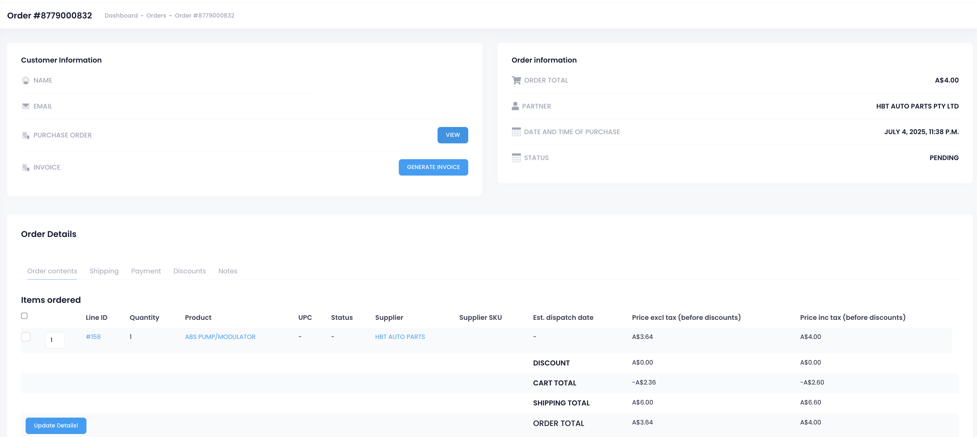 Partner Order Details